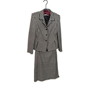 Vintage Kasper APL Houndstooth Black & White Wool 2 Piece Blazer Skirt Set | 10P